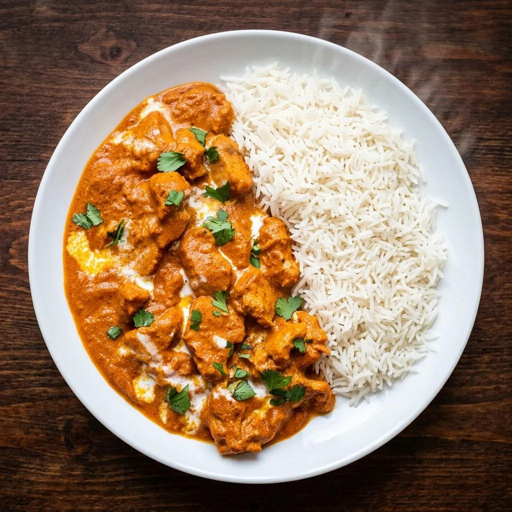 Butter Chicken with basmati rice and butter naan at Madi's 12|12, Inglewood Calgary