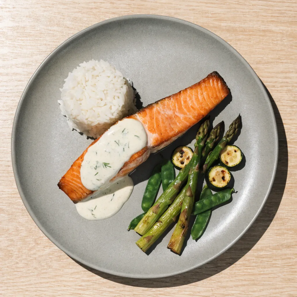Pan Seared Salmon with Calrose rice and lemon dill at Madi's 12|12, Inglewood Calgary